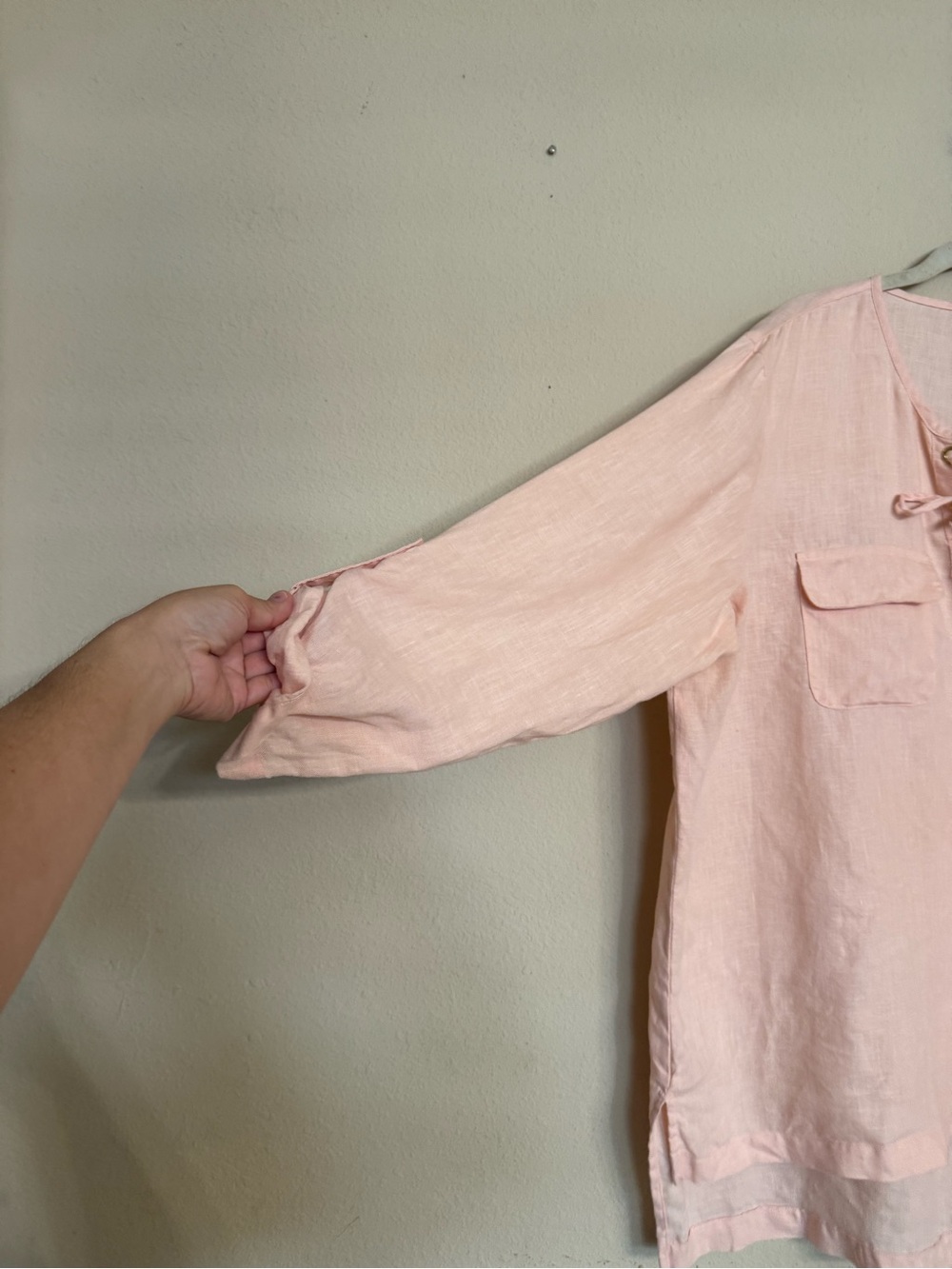 Company Ellen Tracy Linen Toll Tab Sleeve Tunic Top Size XXL Pink Boho Coastal - Picture 7 of 16